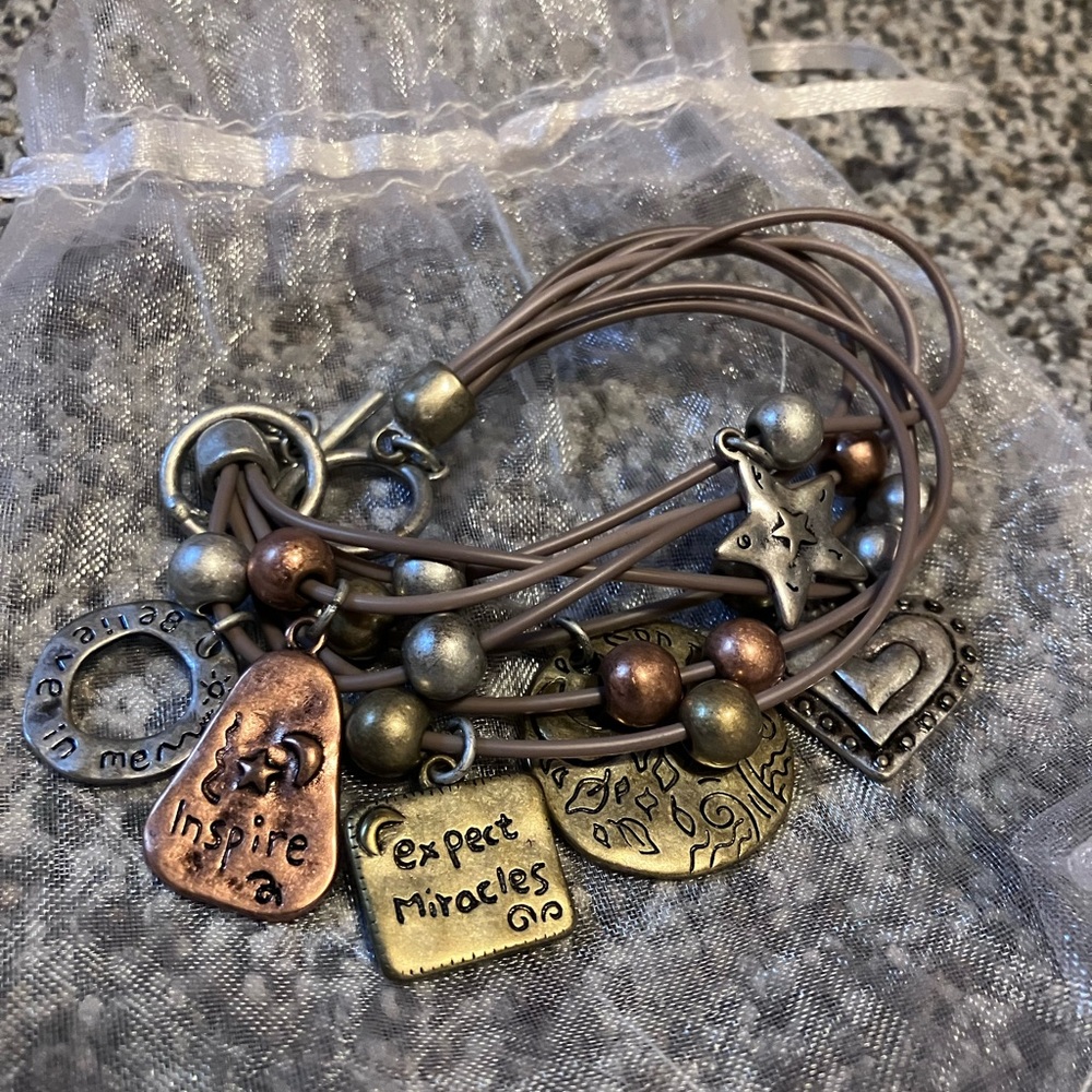 Bohemian Brown and Silver Charm Bracelet